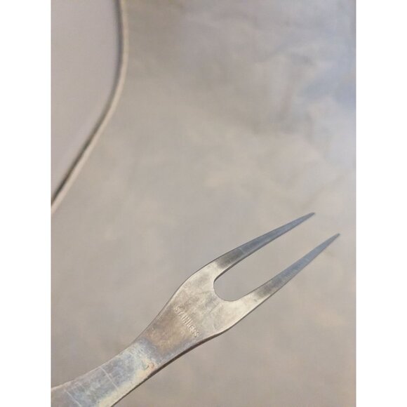 Vintage Meat Fork 10" Wood Handle Stainless Steel - Picture 7 of 8